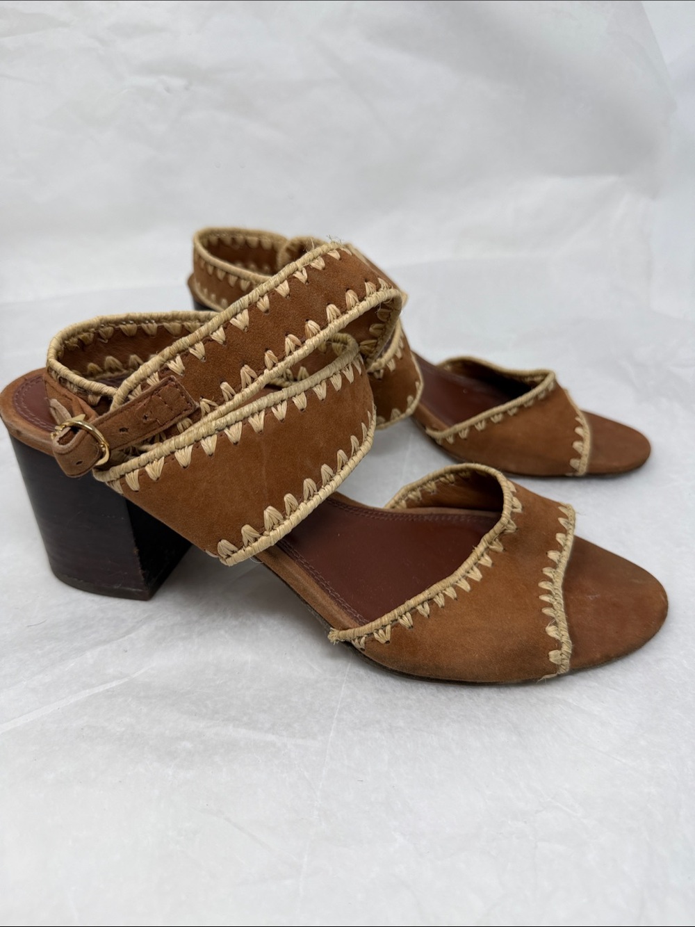 Tory Burch Arianne 65mm Suede Block Heel Sandals Size US 9 Tan